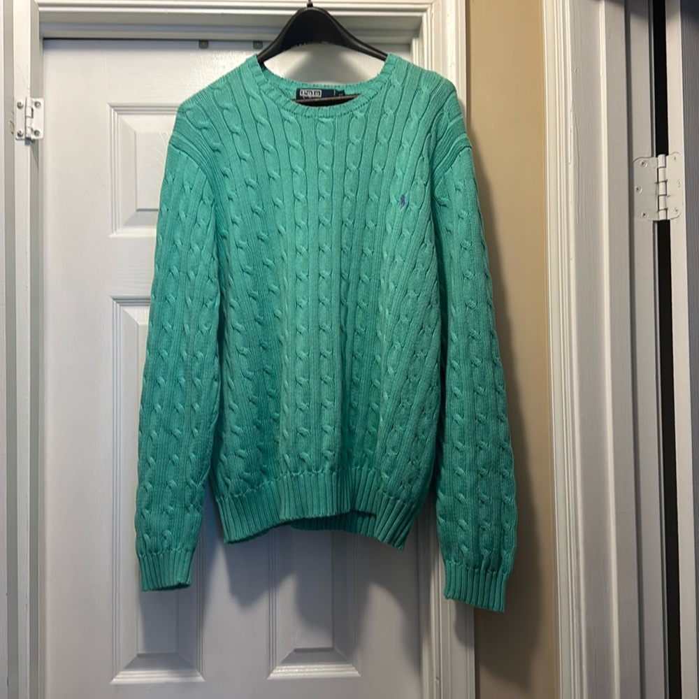Polo by Ralph Lauren Green Cable Knit Crew Neck Sweater